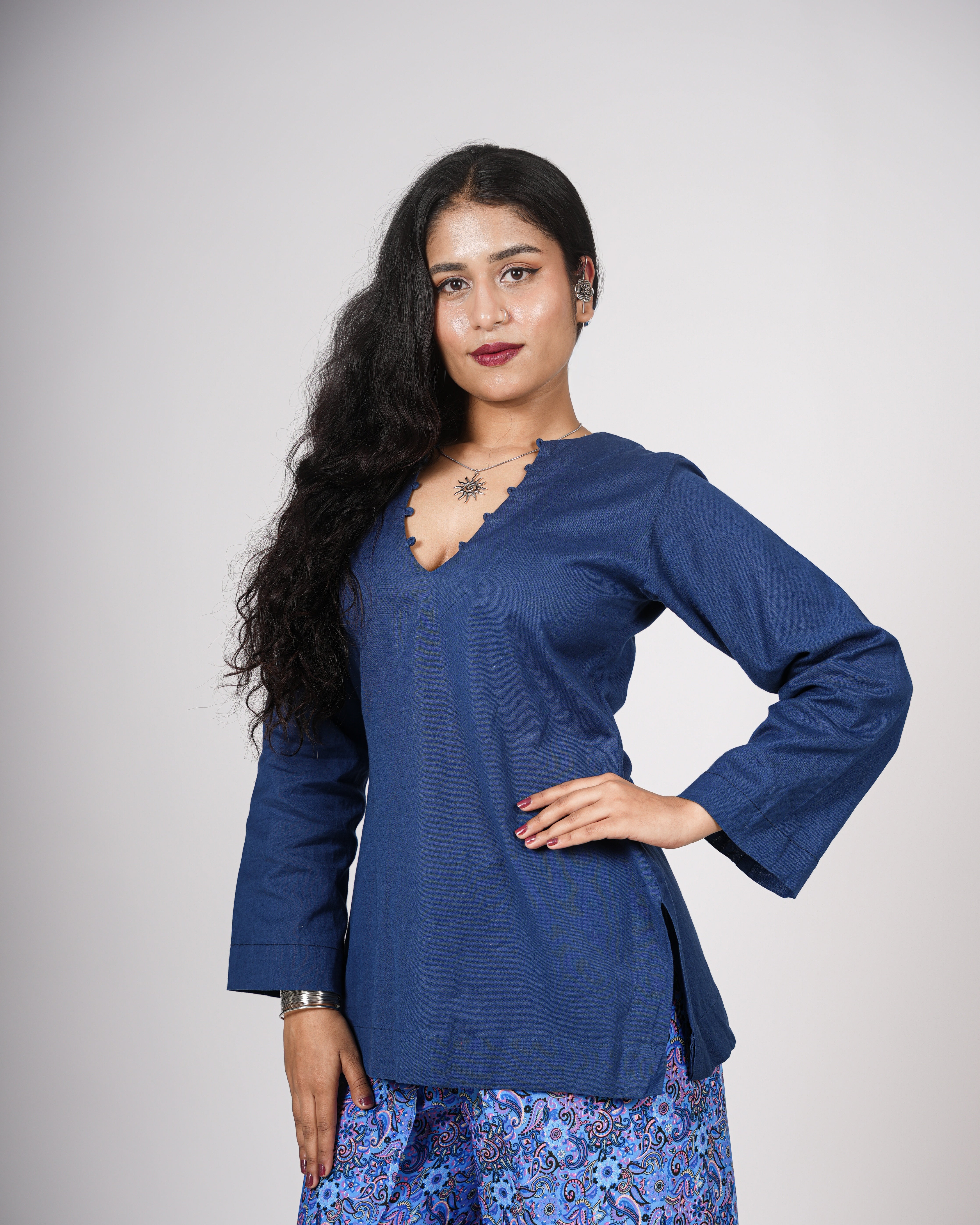 Meera Linen Cotton Kurti (Blue)