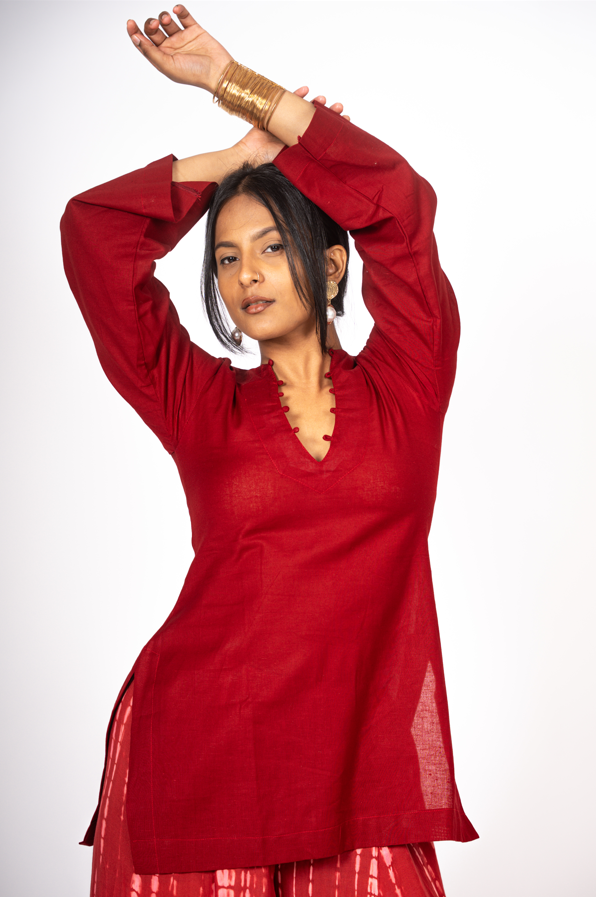 Meera Linen Cotton Kurti (Red)