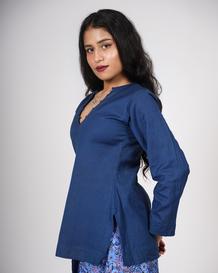 Meera Linen Cotton Kurti (Blue)