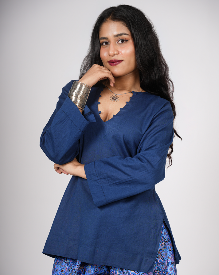 Meera Linen Cotton Kurti (Blue)