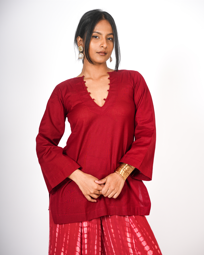 Meera Linen Cotton Kurti (Red)