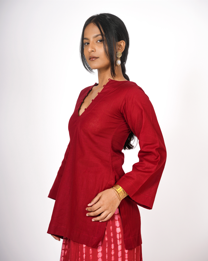 Meera Linen Cotton Kurti (Red)