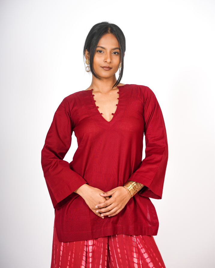 Meera Linen Cotton Kurti (Red)