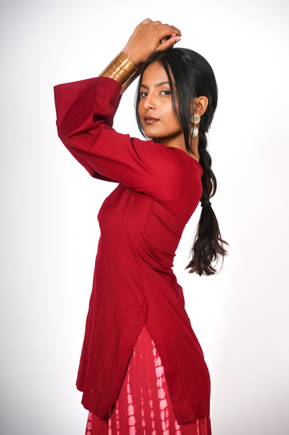 Meera Linen Cotton Kurti (Red)